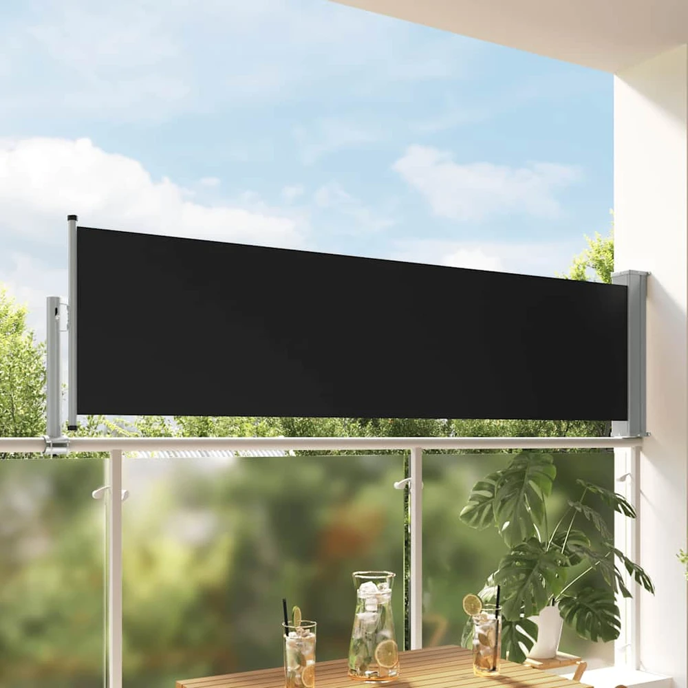 Ištraukiama šoninė kiemo pertvara, juodos spalvos, 80x300cm