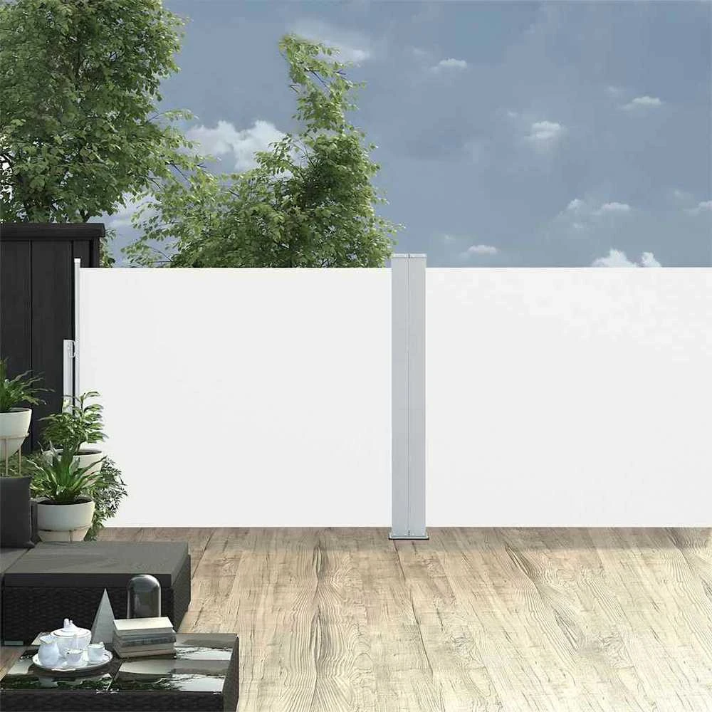 Ištraukiama šoninė kiemo pertvara, kreminės spalvos, 140x1200cm