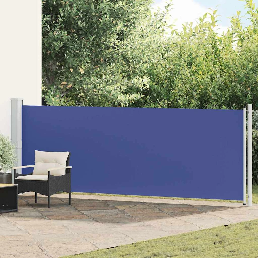 Ištraukiama šoninė kiemo pertvara, mėlynos spalvos, 140x600cm