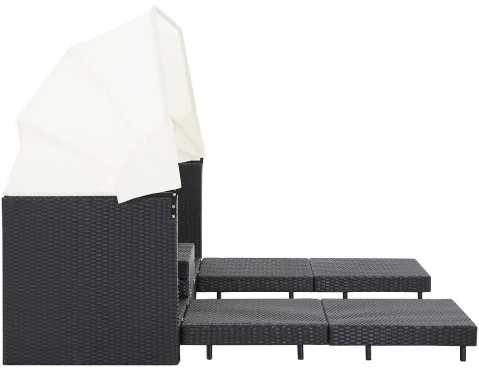 Ištraukiama trivietė sofa-lova su stogeliu, juoda, poliratanas