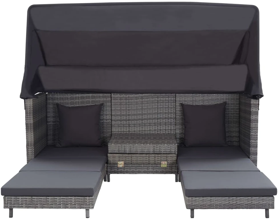 Ištraukiama trivietė sofa-lova su stogeliu, pilka, poliratanas