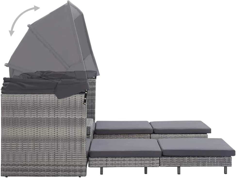 Ištraukiama trivietė sofa-lova su stogeliu, pilka, poliratanas