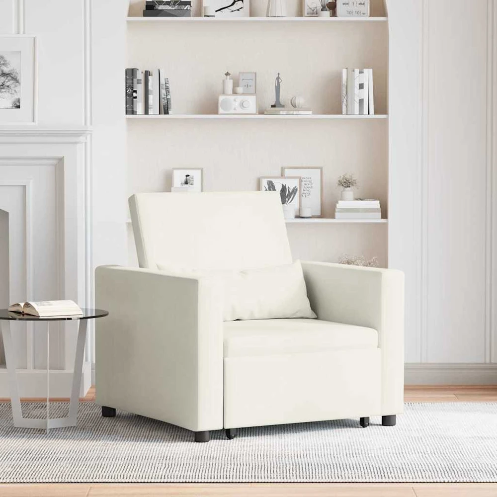 Fotelis Ištraukiamas sofa-lova vienvietis su ratais Kreminė Aksomas