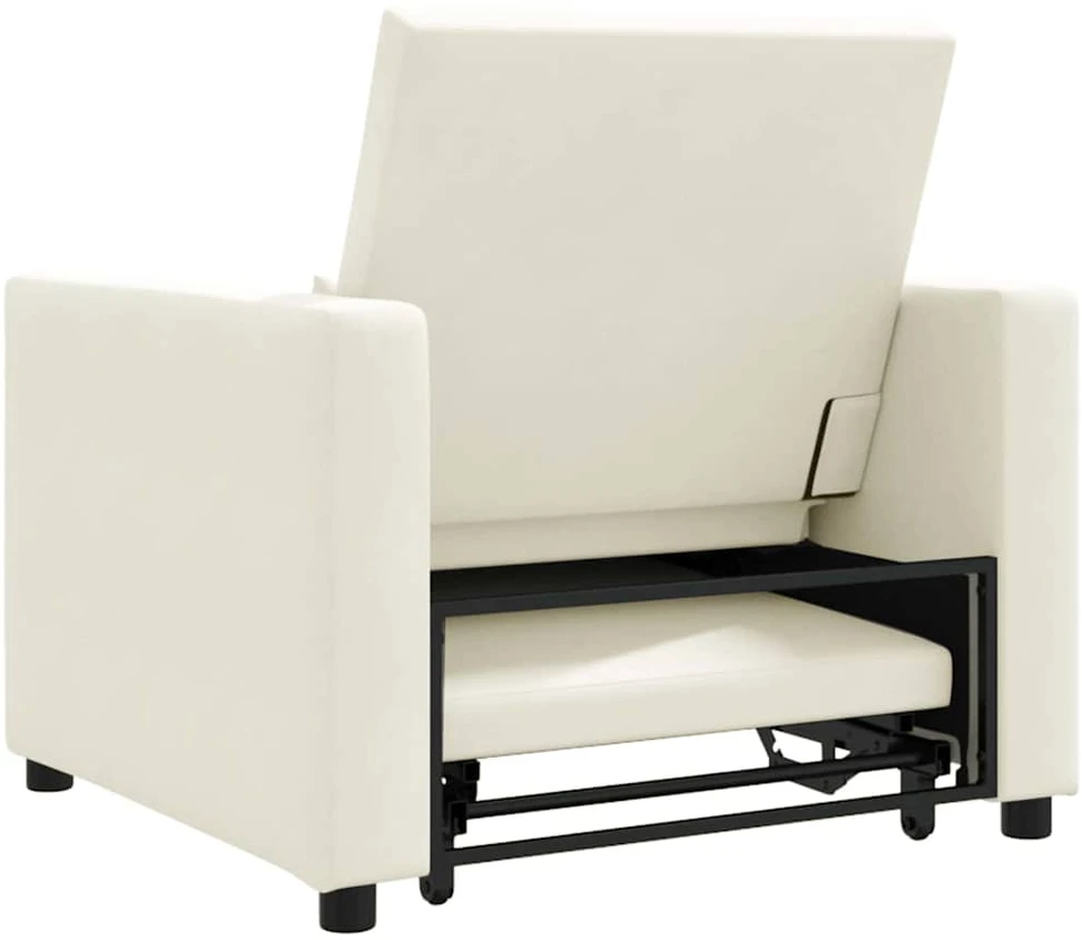 Fotelis Ištraukiamas sofa-lova vienvietis su ratais Kreminė Aksomas