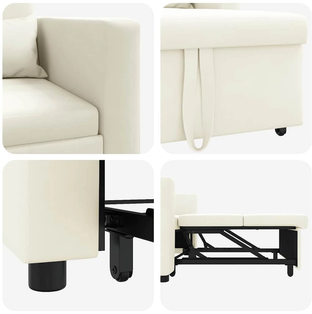 Fotelis Ištraukiamas sofa-lova vienvietis su ratais Kreminė Aksomas