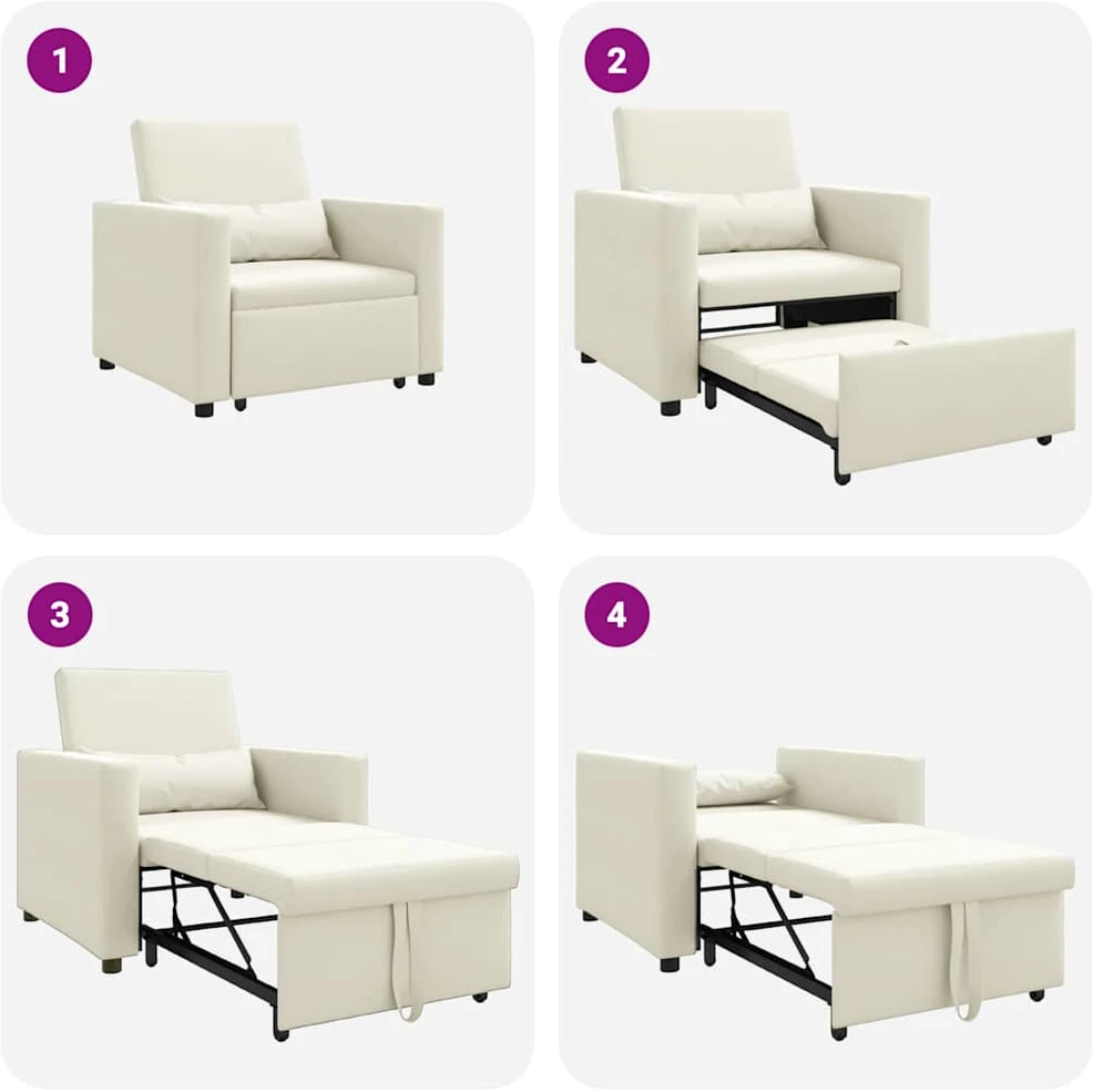 Fotelis Ištraukiamas sofa-lova vienvietis su ratais Kreminė Aksomas