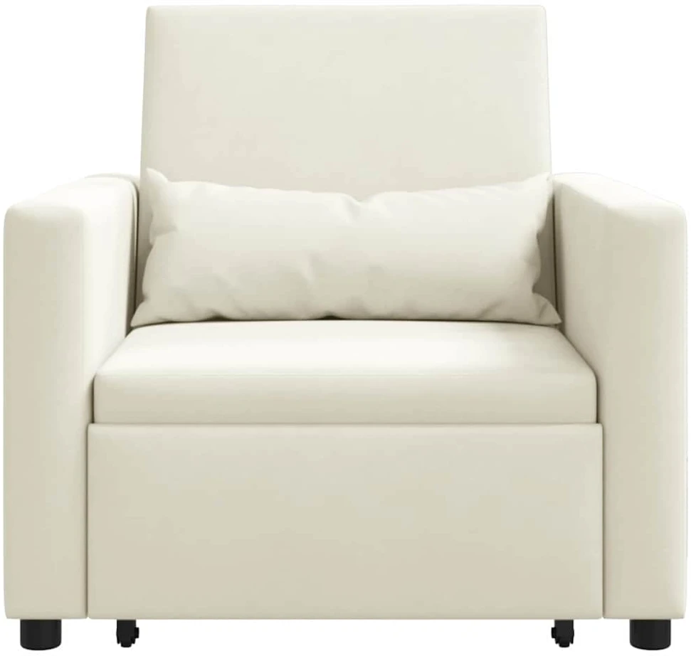 Fotelis Ištraukiamas sofa-lova vienvietis su ratais Kreminė Aksomas