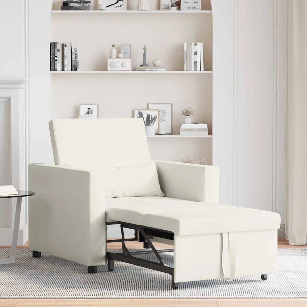 Fotelis Ištraukiamas sofa-lova vienvietis su ratais Kreminė Aksomas