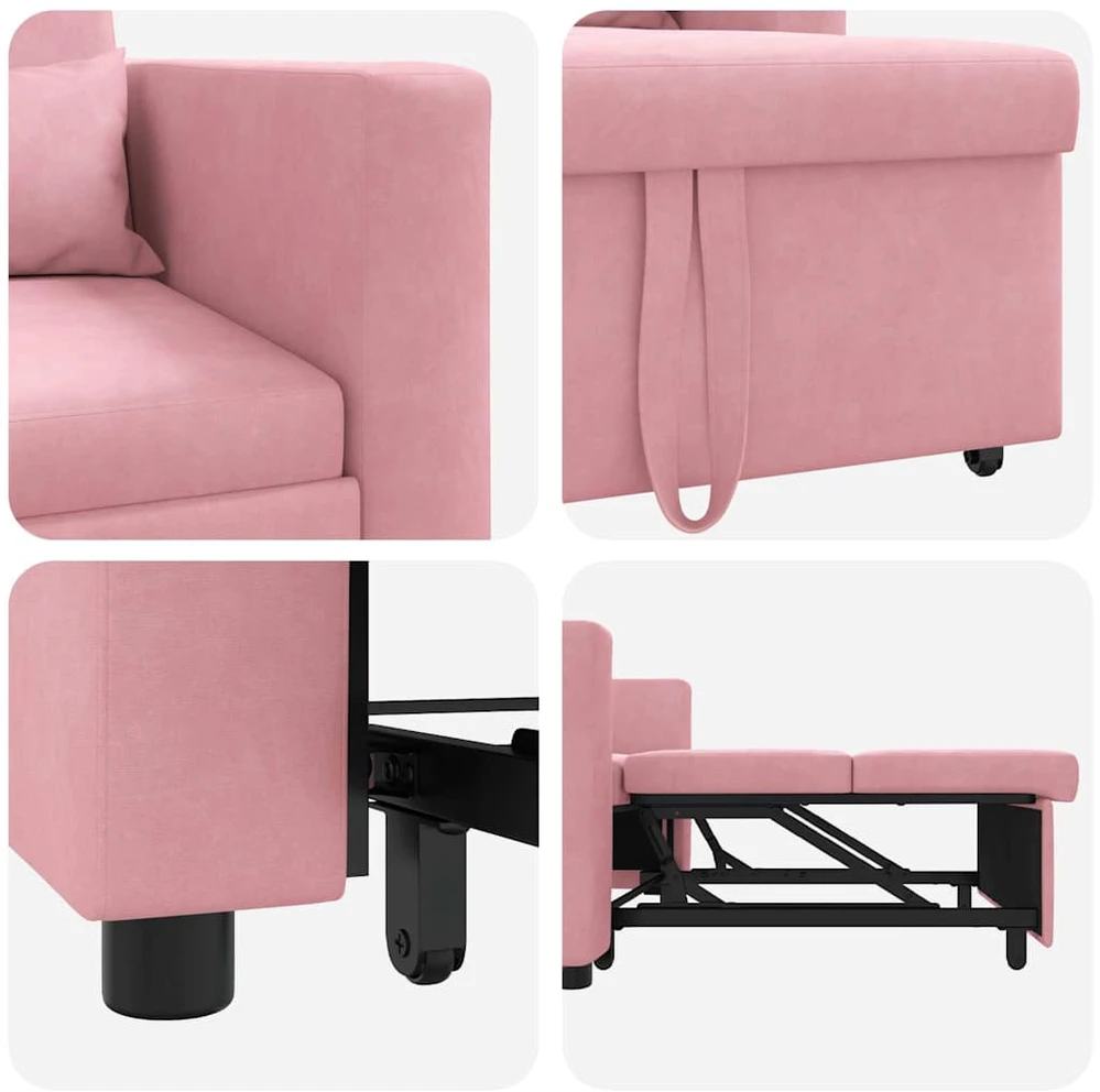 Fotelis Ištraukiamas sofa-lova vienvietis Šviesiai rožinė Aksomas