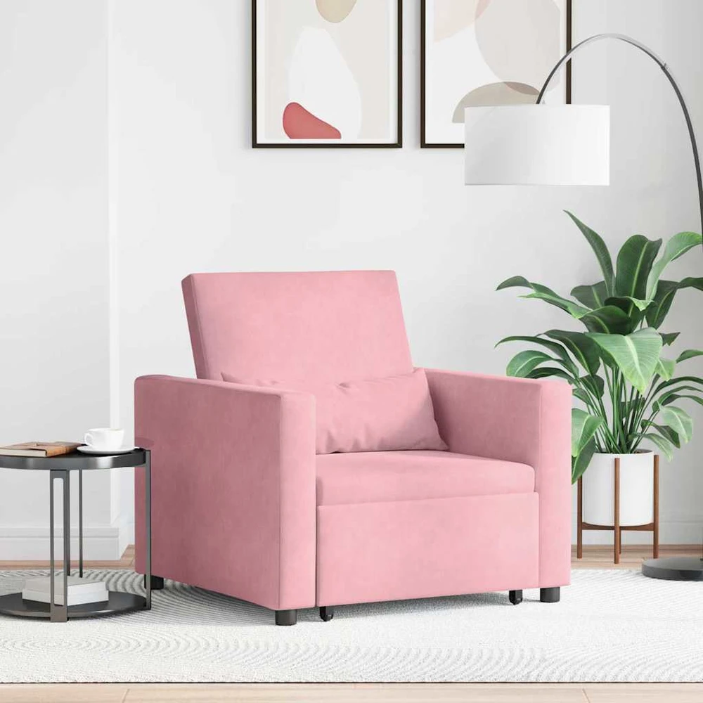 Fotelis Ištraukiamas sofa-lova vienvietis Šviesiai rožinė Aksomas