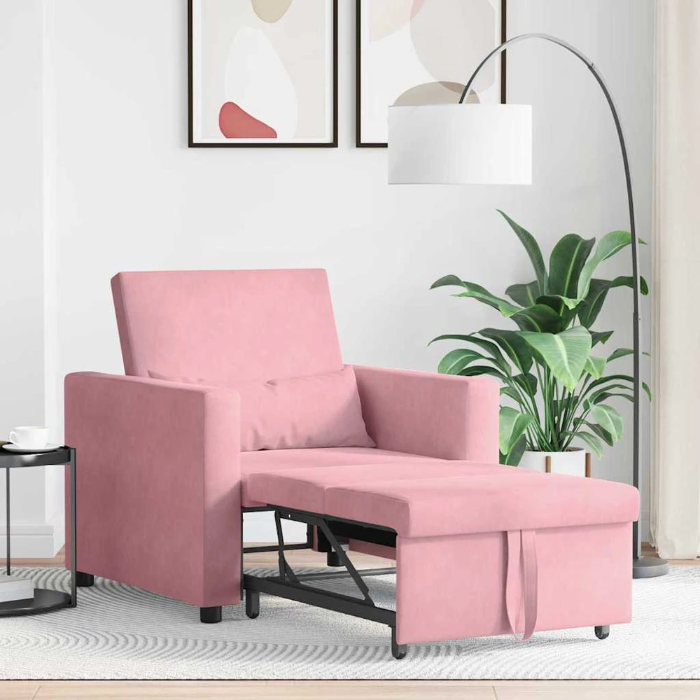 Fotelis Ištraukiamas sofa-lova vienvietis Šviesiai rožinė Aksomas