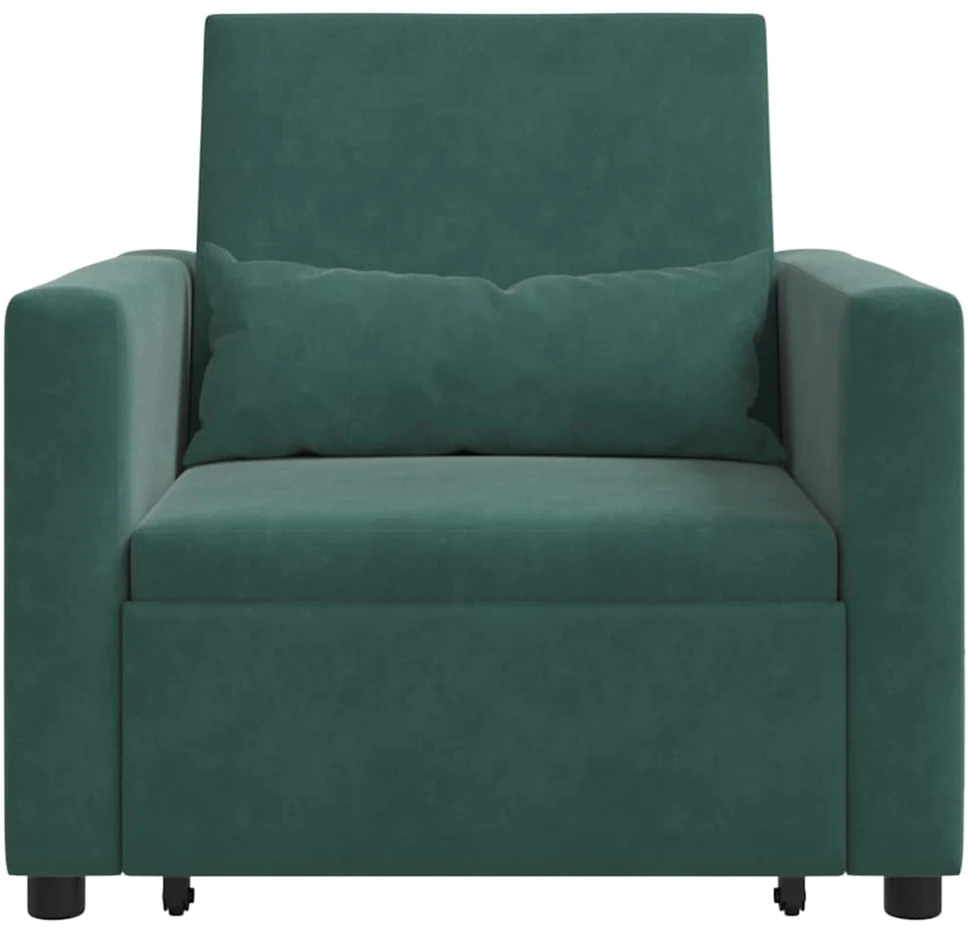 Fotelis Ištraukiamas sofa-lova vienvietis Tamsiai žalia Aksomas