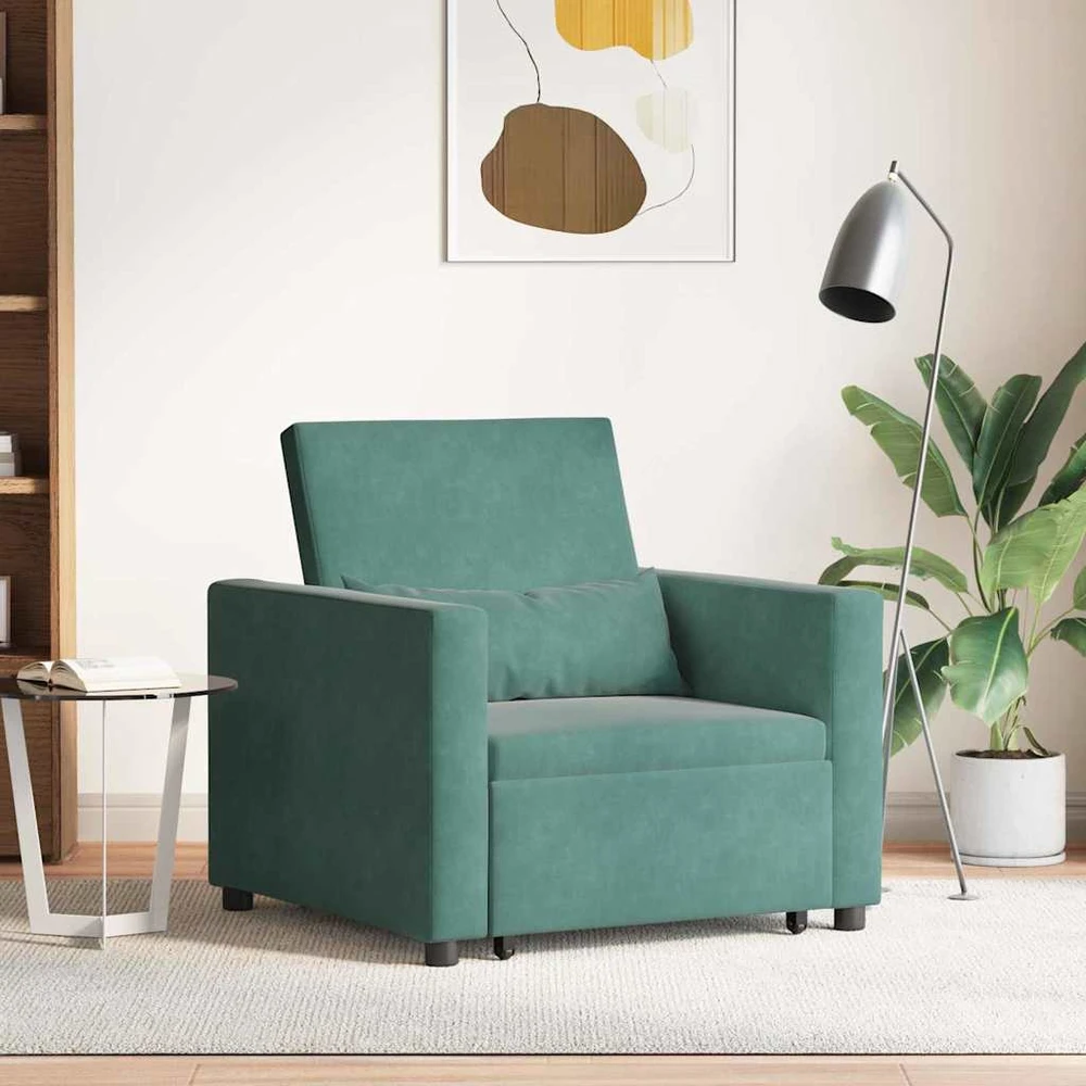 Fotelis Ištraukiamas sofa-lova vienvietis Tamsiai žalia Aksomas
