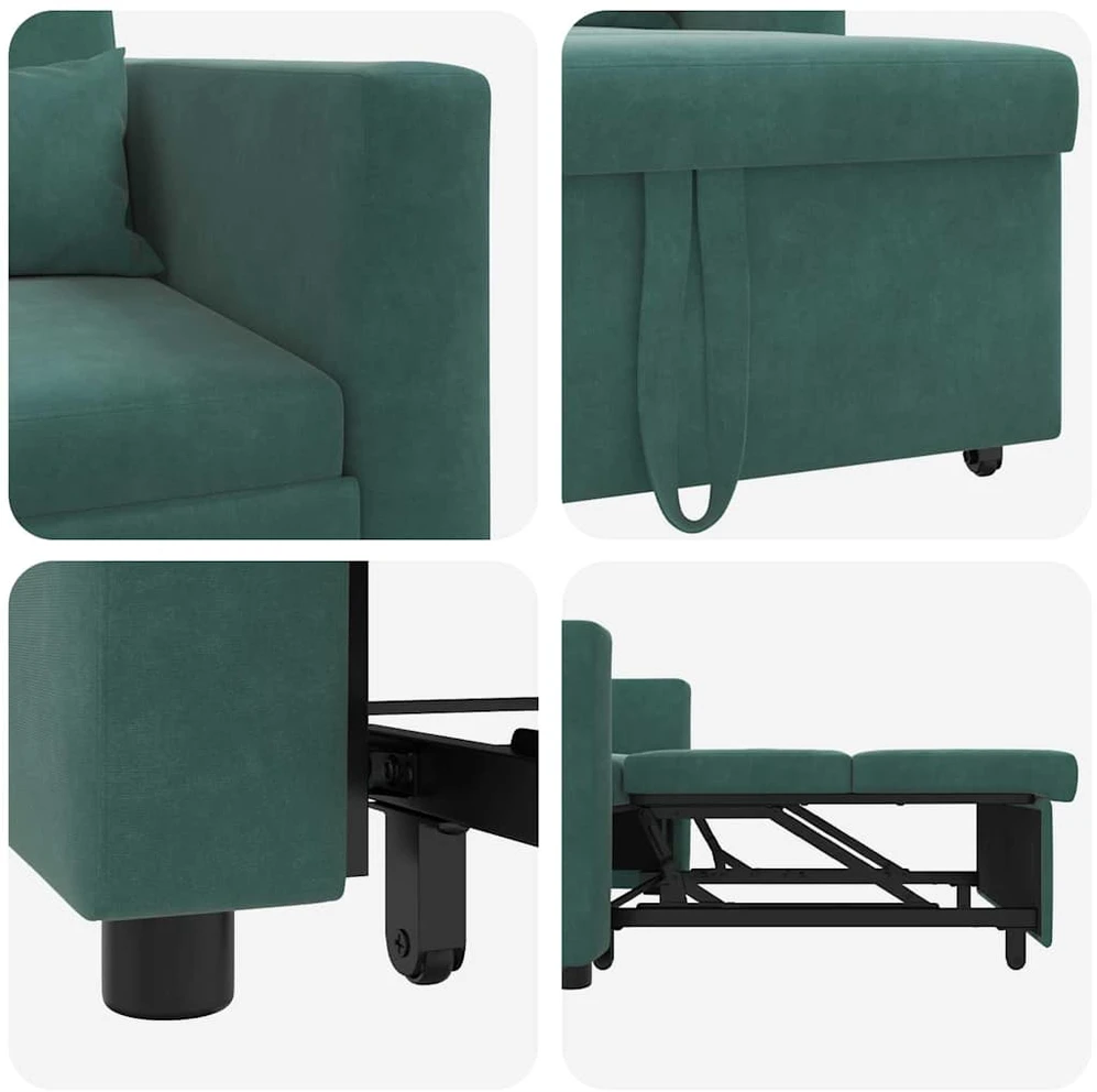 Fotelis Ištraukiamas sofa-lova vienvietis Tamsiai žalia Aksomas