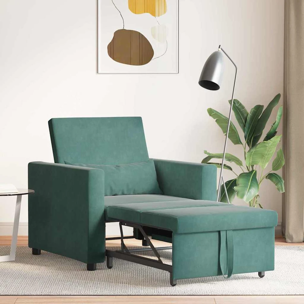 Fotelis Ištraukiamas sofa-lova vienvietis Tamsiai žalia Aksomas