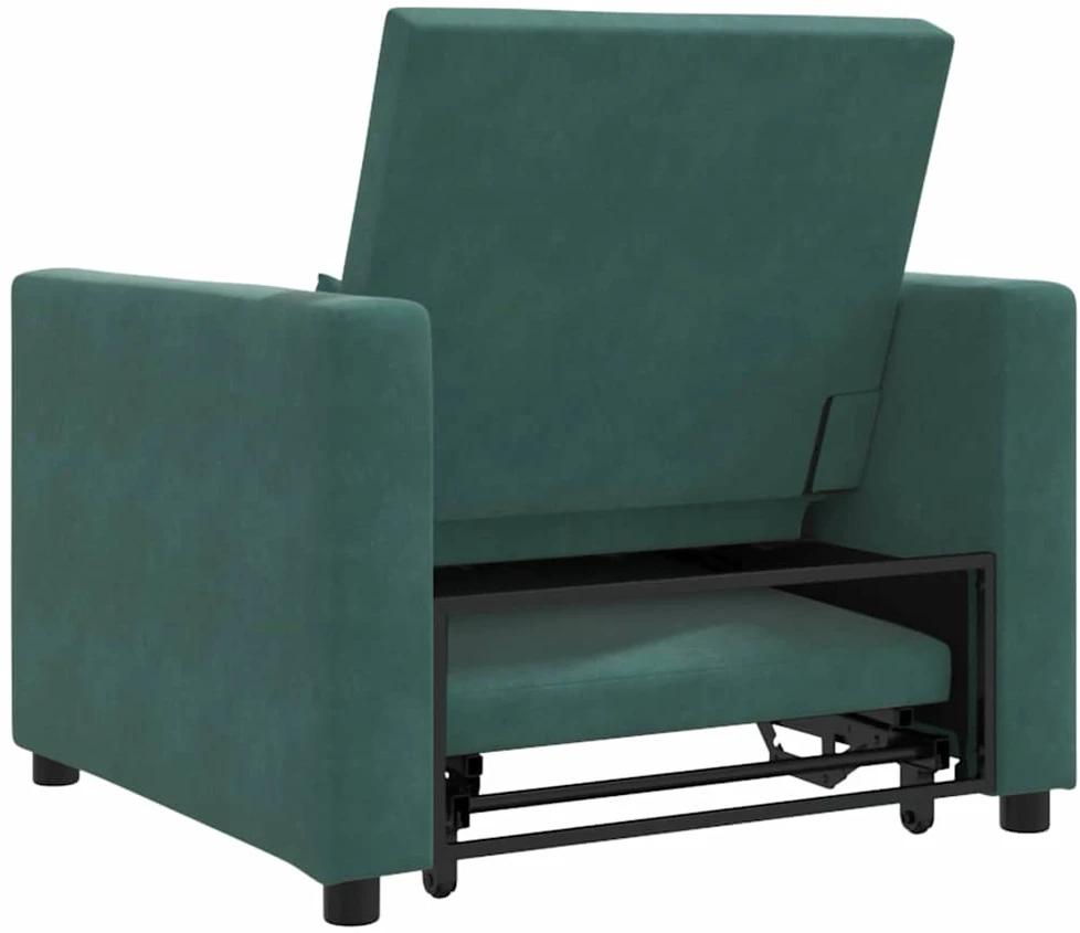 Fotelis Ištraukiamas sofa-lova vienvietis Tamsiai žalia Aksomas