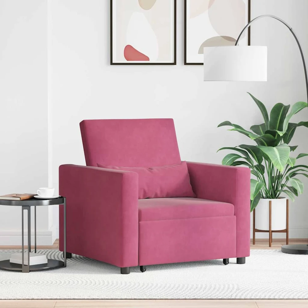 Fotelis Ištraukiamas sofa-lova vienvietis Vyno raudonumo Aksomas