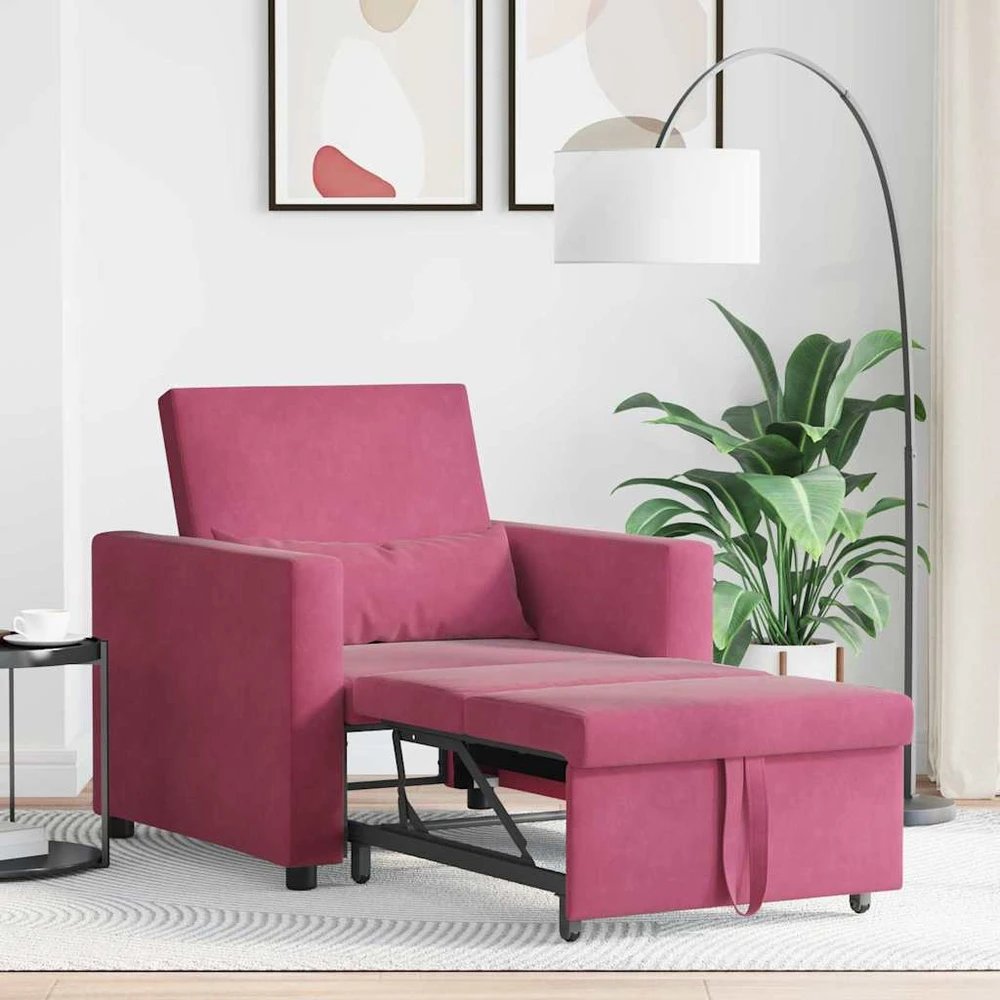 Fotelis Ištraukiamas sofa-lova vienvietis Vyno raudonumo Aksomas