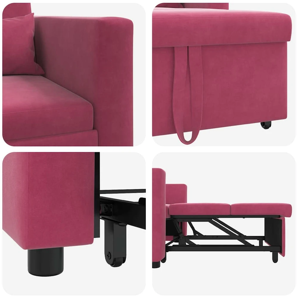 Fotelis Ištraukiamas sofa-lova vienvietis Vyno raudonumo Aksomas