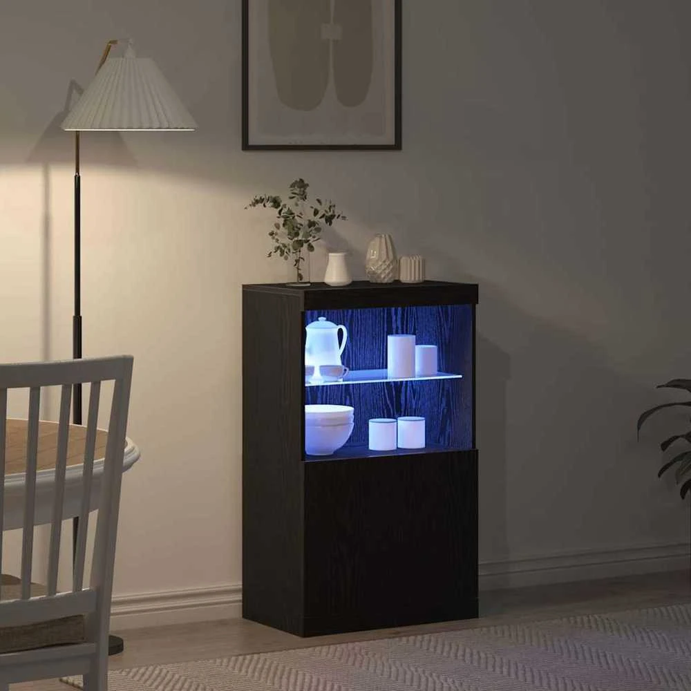 LED Bufetas Juoda 60 x 37 x 100 cm Apdirbta mediena