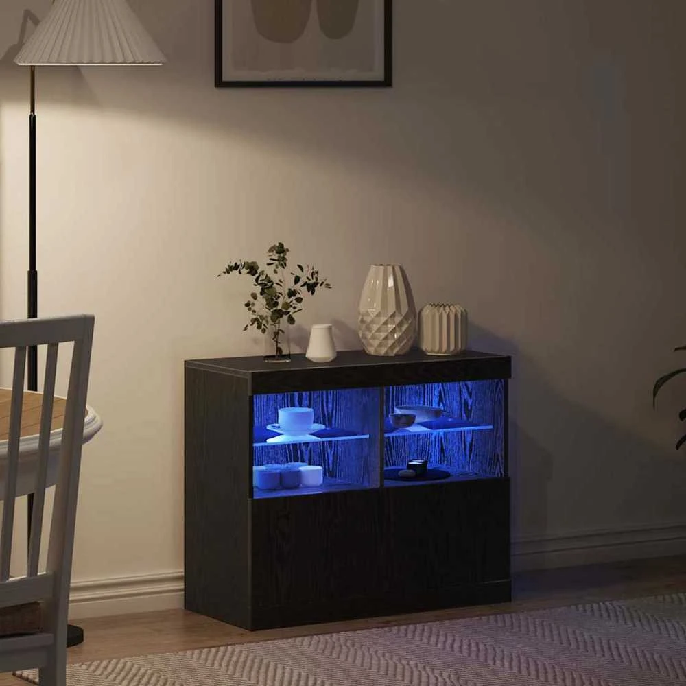 LED Bufetas Juoda 81 x 37 x 66,5 cm Apdirbta mediena