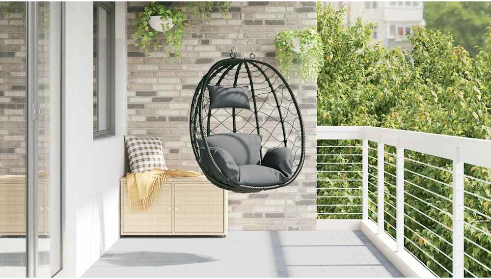 Kabantis kiaušinis poliratanas 91,5 x 54,5 x 107 cm Antracito