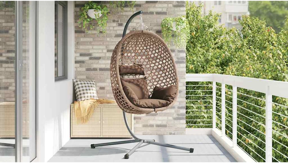 Kabantis kiaušinis poliratanas 104 x 100 x 191 cm Kavos