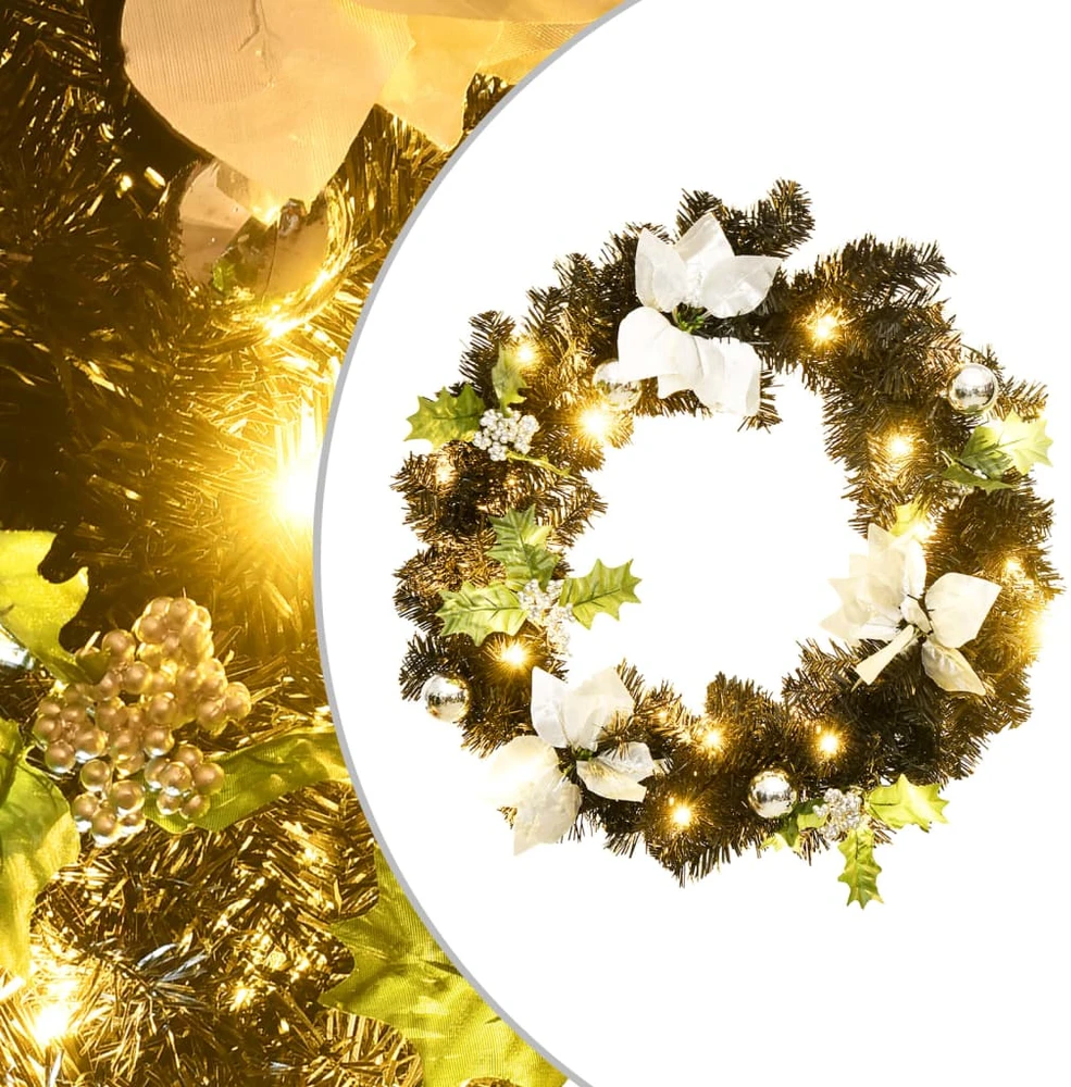 Kalėdinis vainikas su LED lemputėmis, juodos spalvos, 60cm, PVC