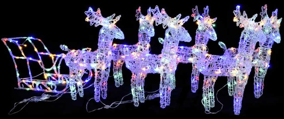 Kalėdų dekoracija elniai ir rogės, akrilas, 320 LED
