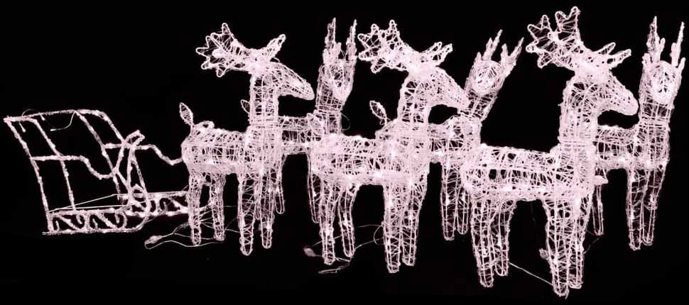 Kalėdų dekoracija elniai ir rogės, akrilas, 320 LED