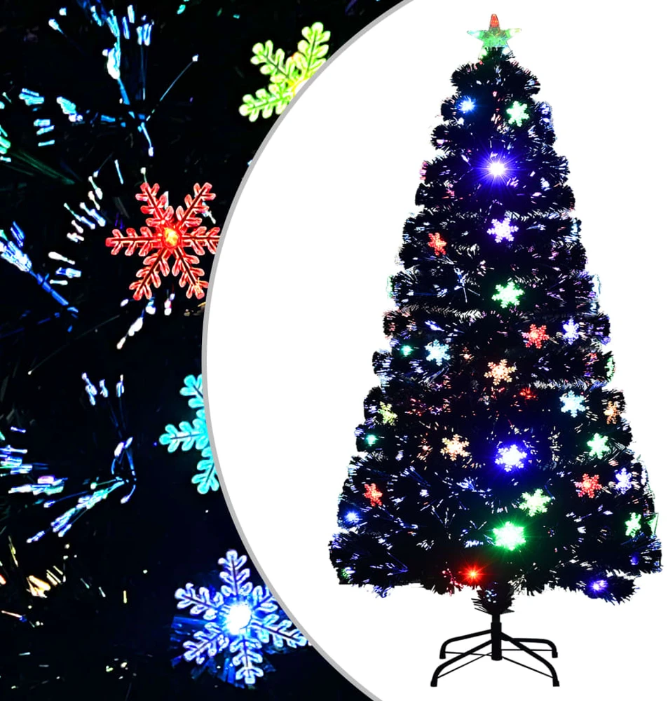 Kalėdų eglutė su LED snaigėmis, juoda, 120cm, optinis pluoštas