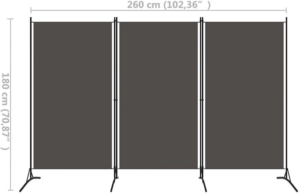 Kambario pertvara, 3 dalių, antracito spalvos, 260x180cm