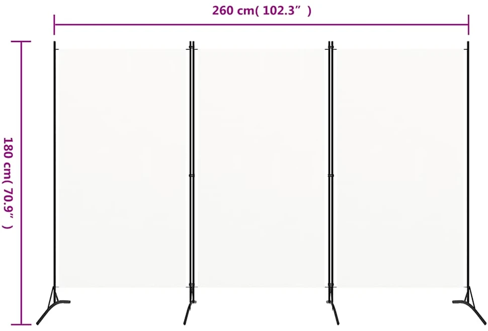 Kambario pertvara, 3 dalių, baltos spalvos, 260x180cm, audinys