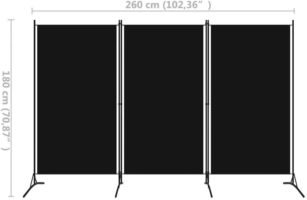 Kambario pertvara, 3 dalių, juodos spalvos, 260x180cm