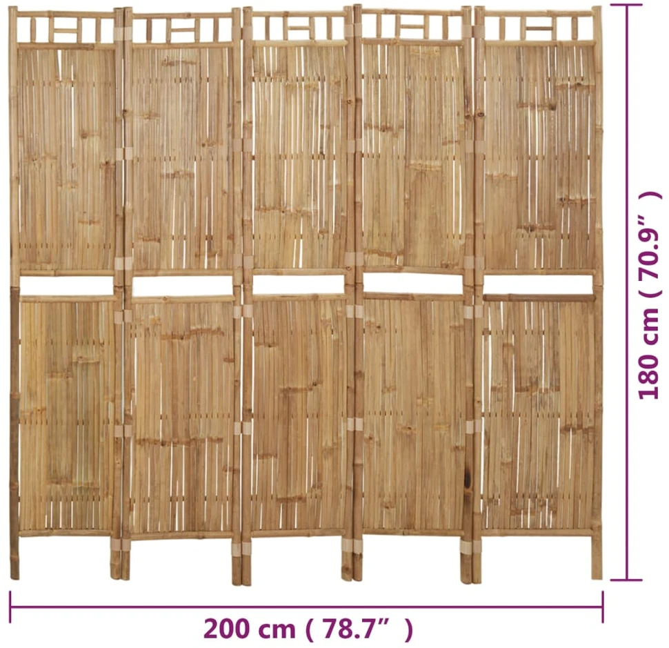 Kambario pertvara, 5 dalių, 200x180cm, bambukas