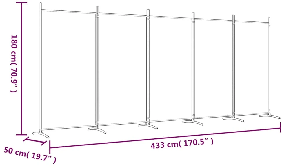 Kambario pertvara, 5 dalių, baltos spalvos, 433x180cm, audinys