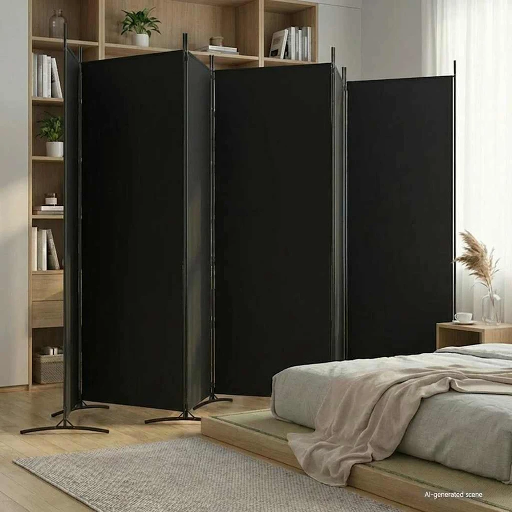 Kambario pertvara, 6 dalių, juodos spalvos, 520x180cm, audinys