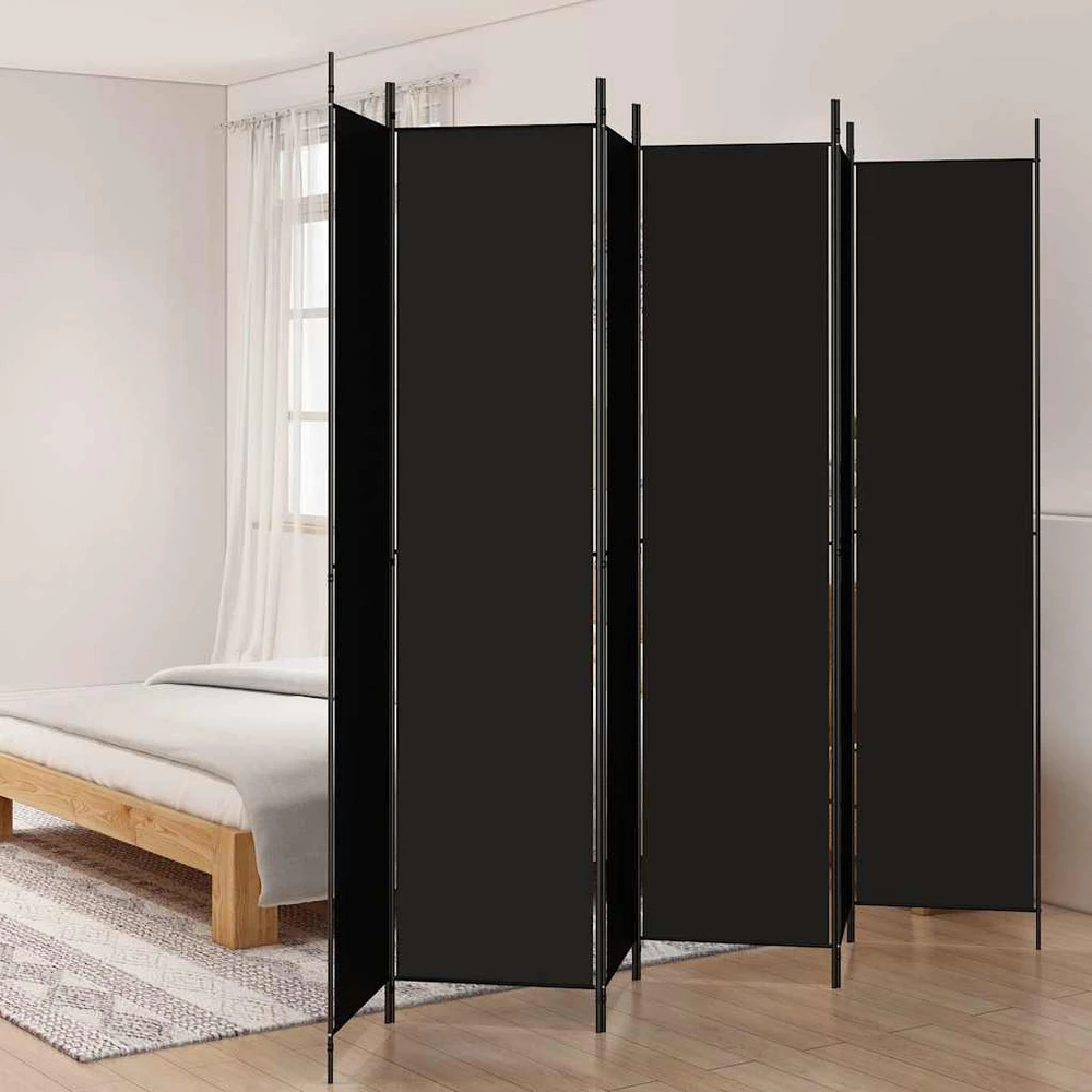 Kambario pertvara, 6 dalių, juodos spalvos, 300x220cm, audinys