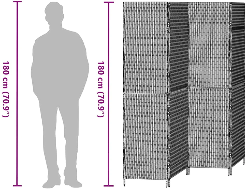 Kambario pertvara Juoda 195 x 180 cm poliratanas