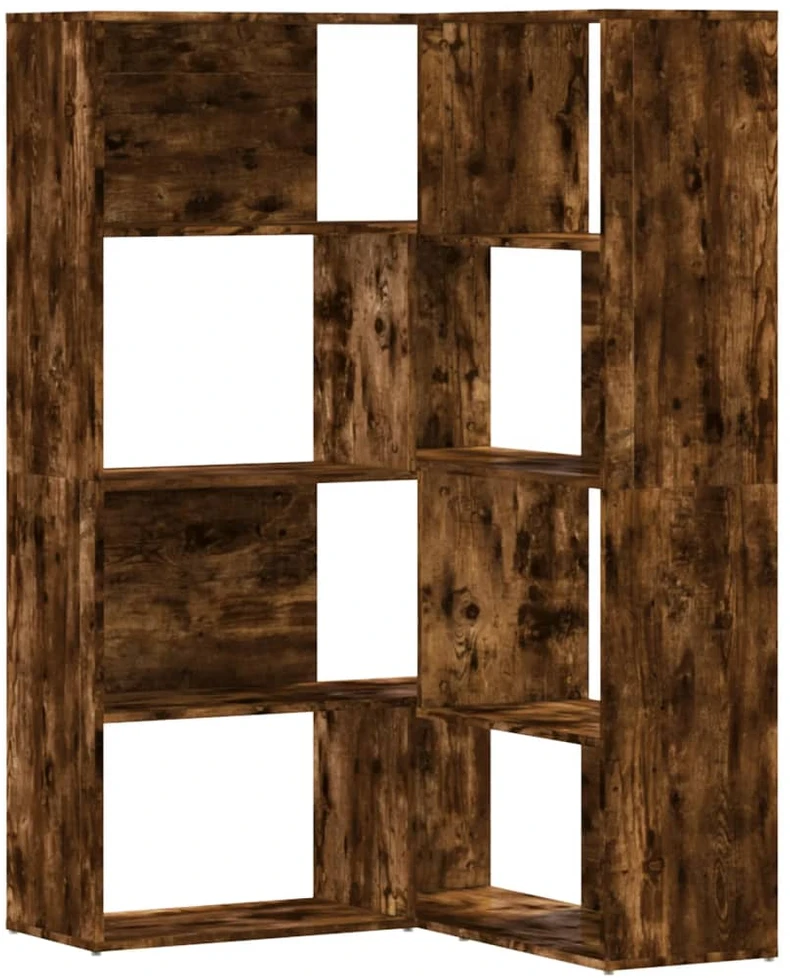 Kampinė knygų lentyna, 4 aukštų, ąžuolo, 85x85x140cm, mediena