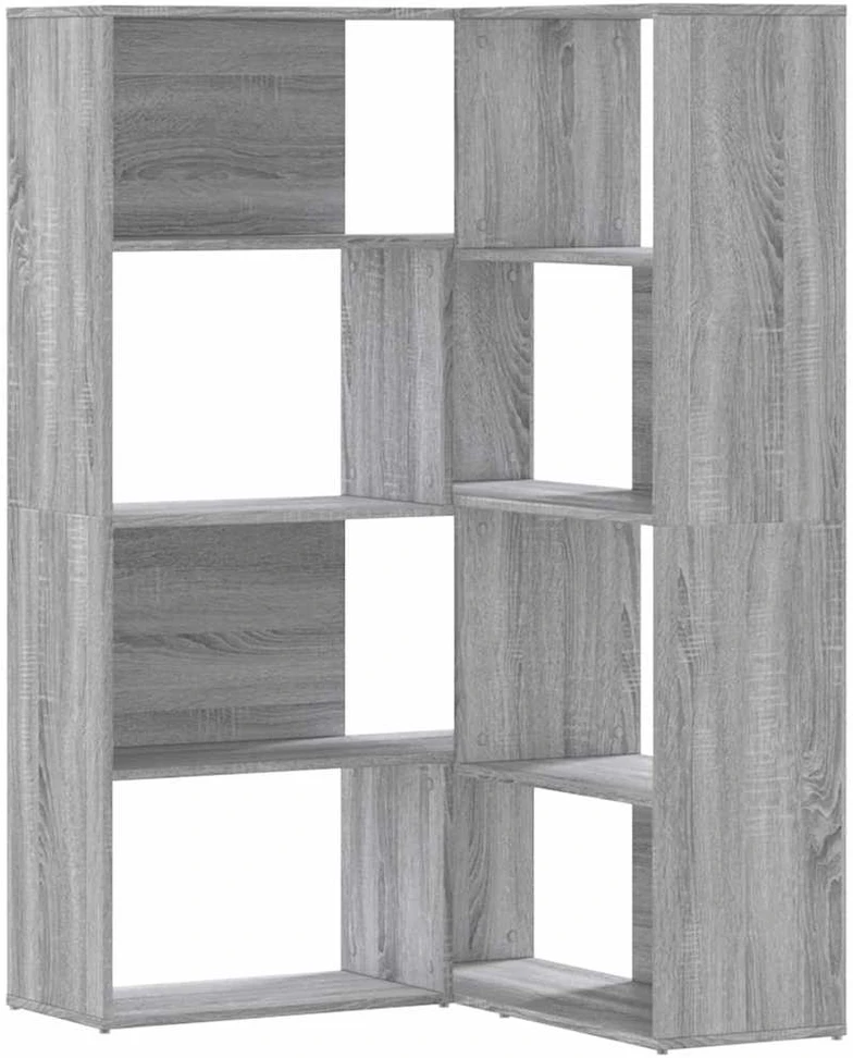Kampinė knygų spinta, 4 aukštų, pilka, 85x85x140cm, mediena
