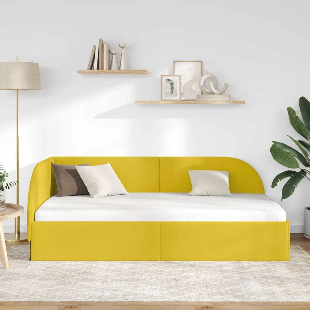 Lova Kampinė lovos konstrukcija Geltona 100 cm x 200 cm Aksomas