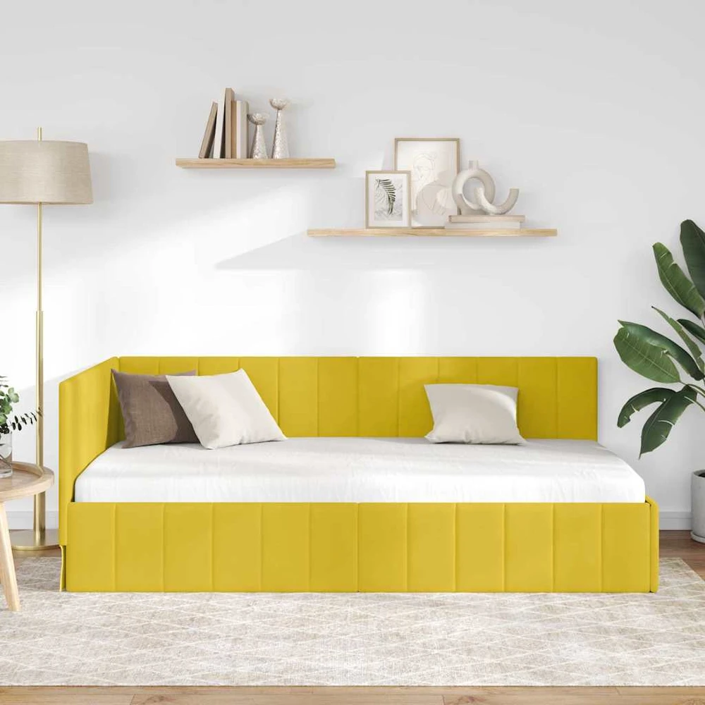 Lova Kampinė lovos konstrukcija Geltona 100 cm x 200 cm Aksomas