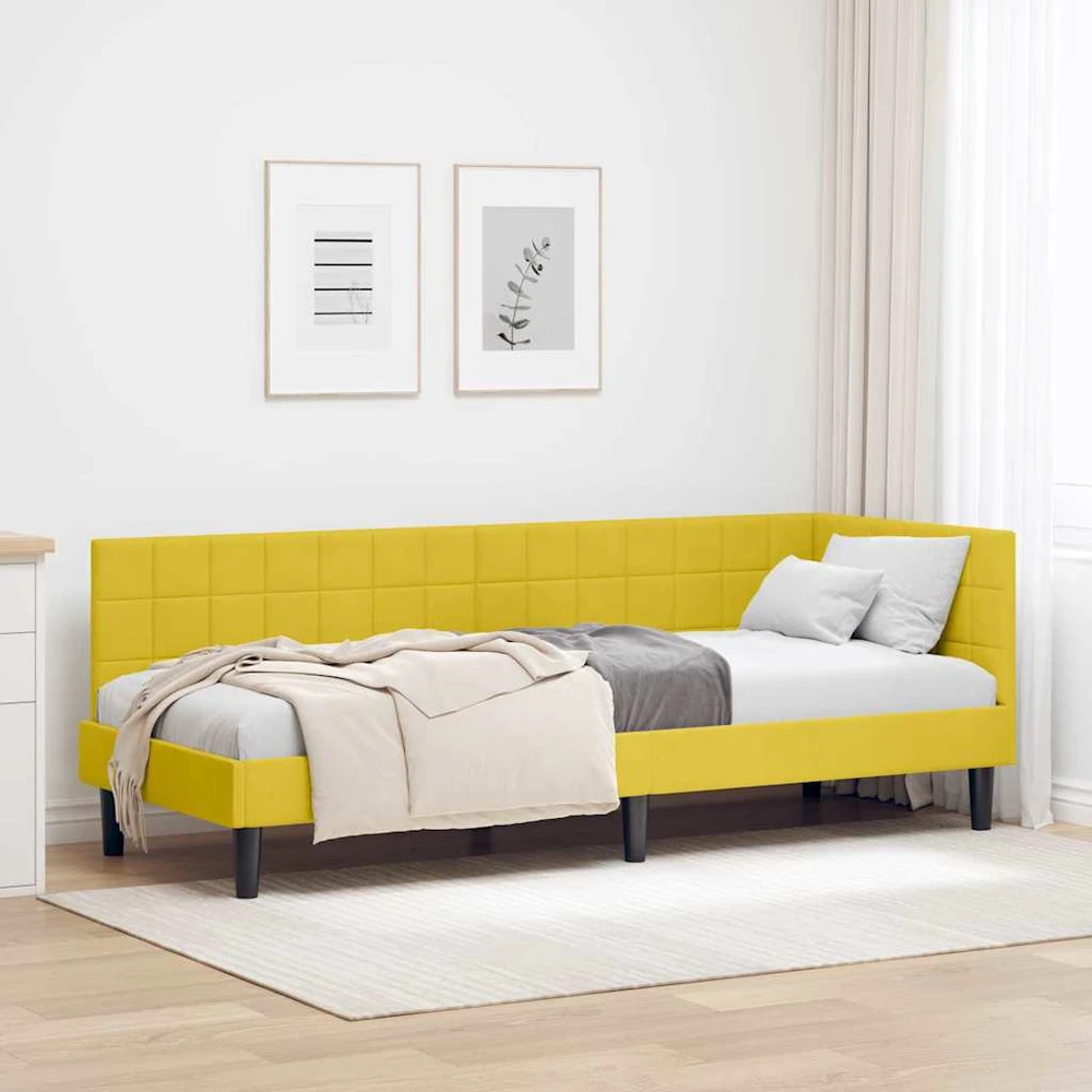 Lova Kampinė lovos konstrukcija Geltona 80 cm x 200 cm Aksomas