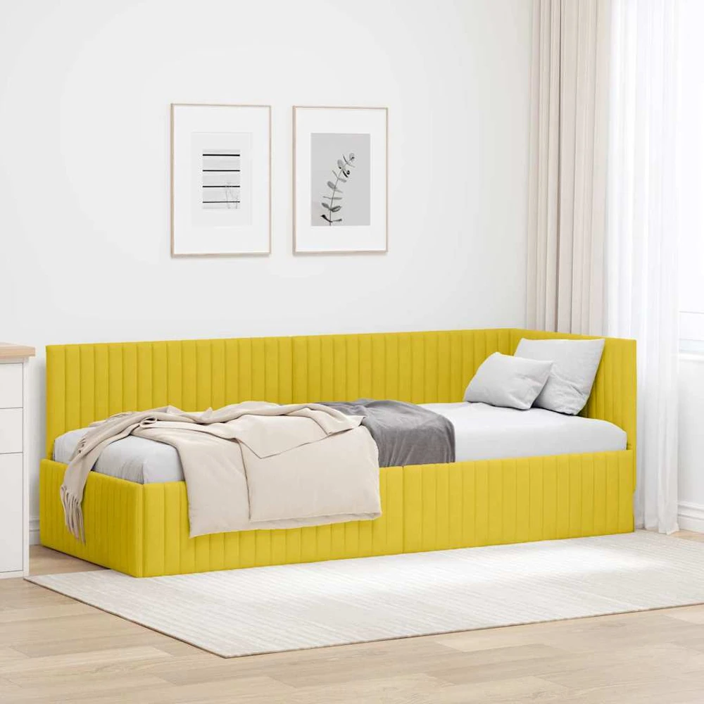 Lova Kampinė lovos konstrukcija Geltona 80 cm x 200 cm Aksomas