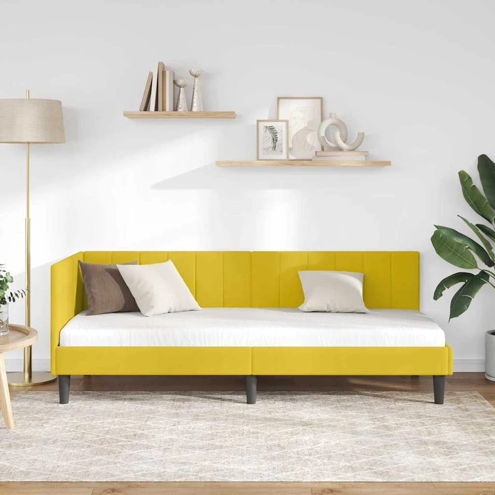 Lova Kampinė lovos konstrukcija Geltona 80 cm x 200 cm Aksomas