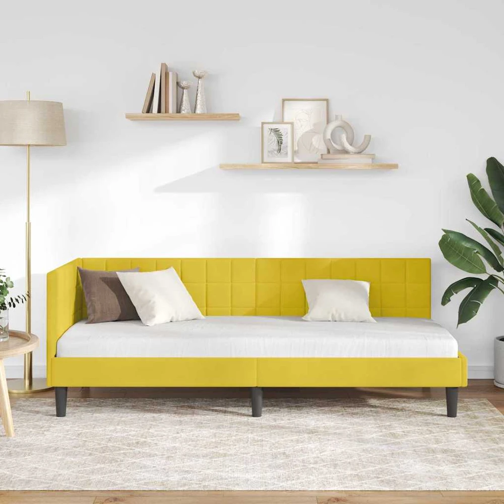 Lova Kampinė lovos konstrukcija Geltona 80 cm x 200 cm Aksomas