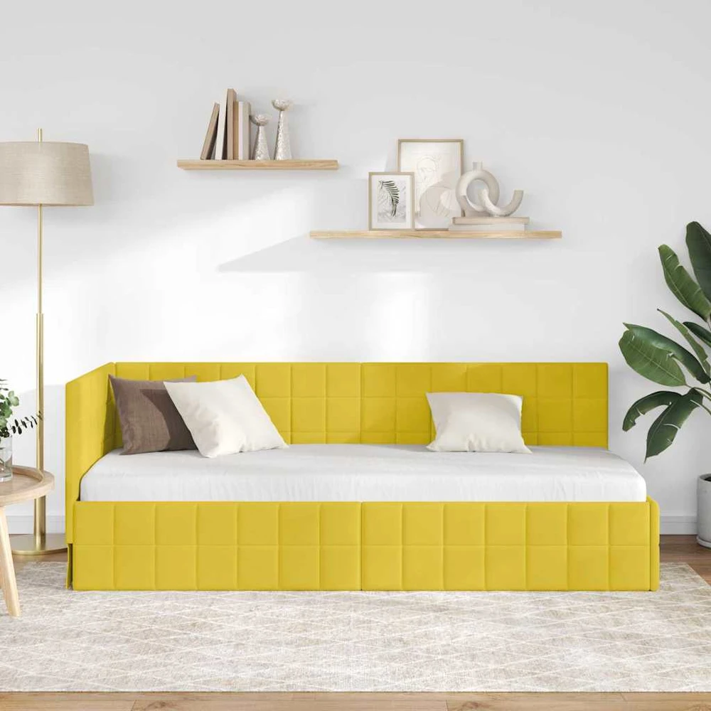 Lova Kampinė lovos konstrukcija Geltona 80 cm x 200 cm Aksomas