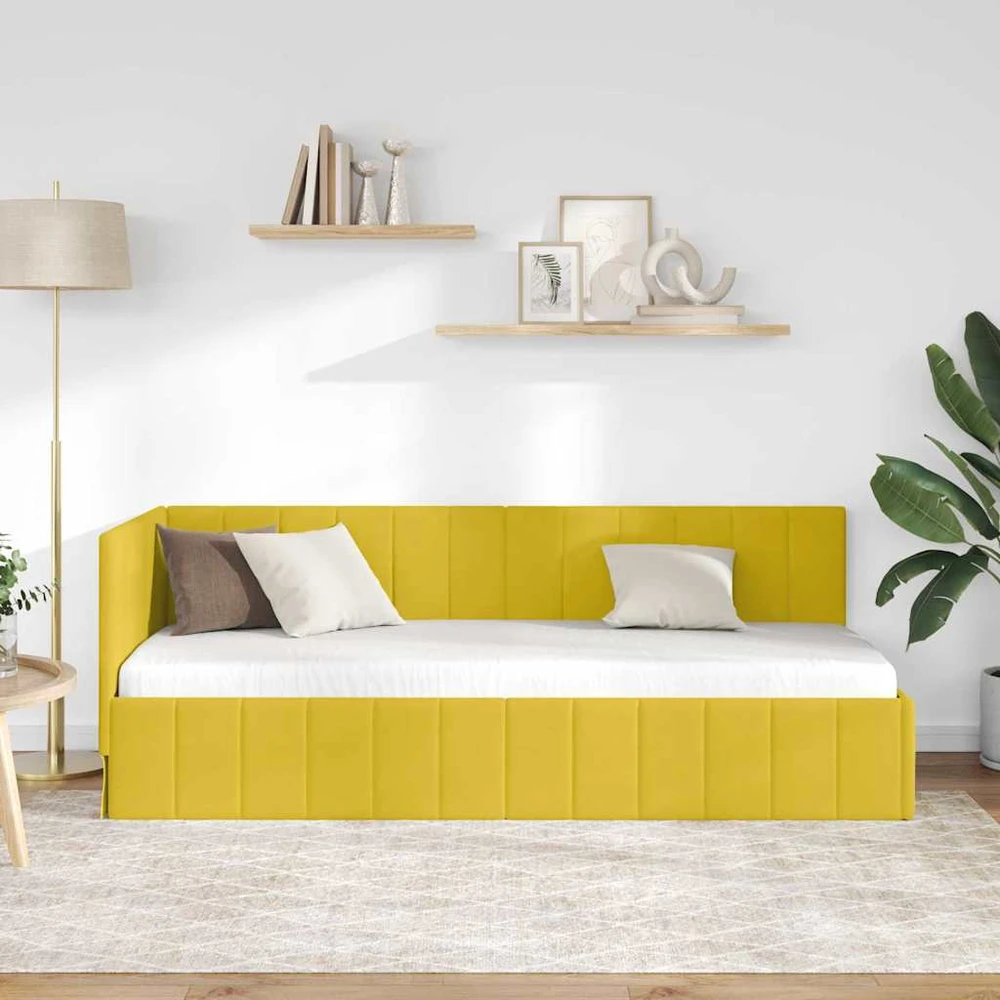 Lova Kampinė lovos konstrukcija Geltona 80 cm x 200 cm Aksomas