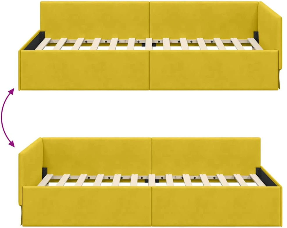 Lova Kampinė lovos konstrukcija Geltona 80 cm x 200 cm Aksomas